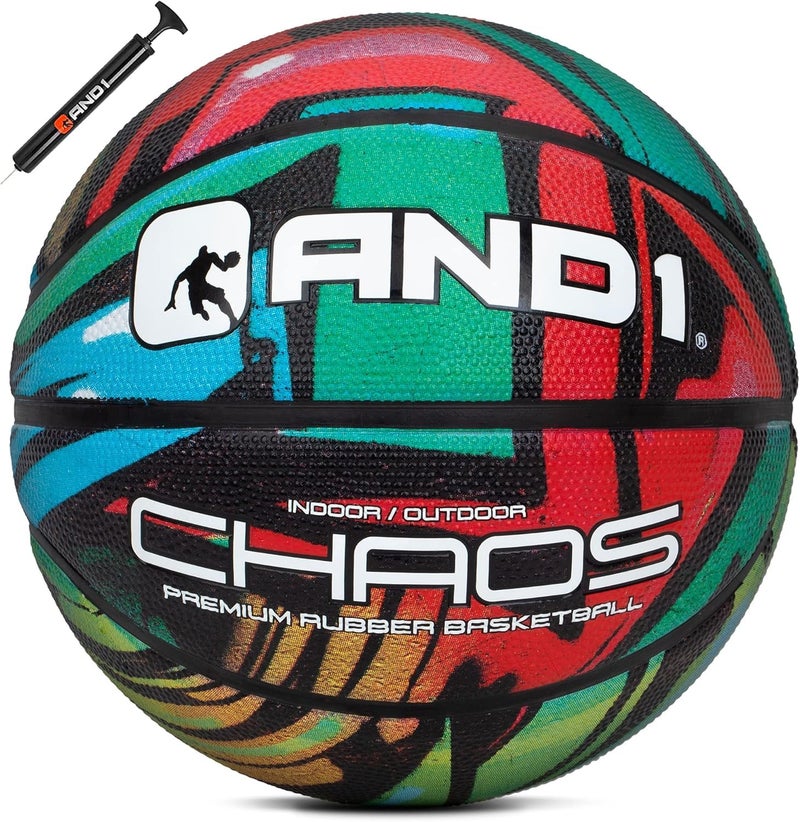 AND1 Chaos Basketball: Official Regulation Size 7 (29.5 inches) Rubber - Deep Channel Construction Streetball, Made for Indoor Outdoor Basketball Games - Image 1
